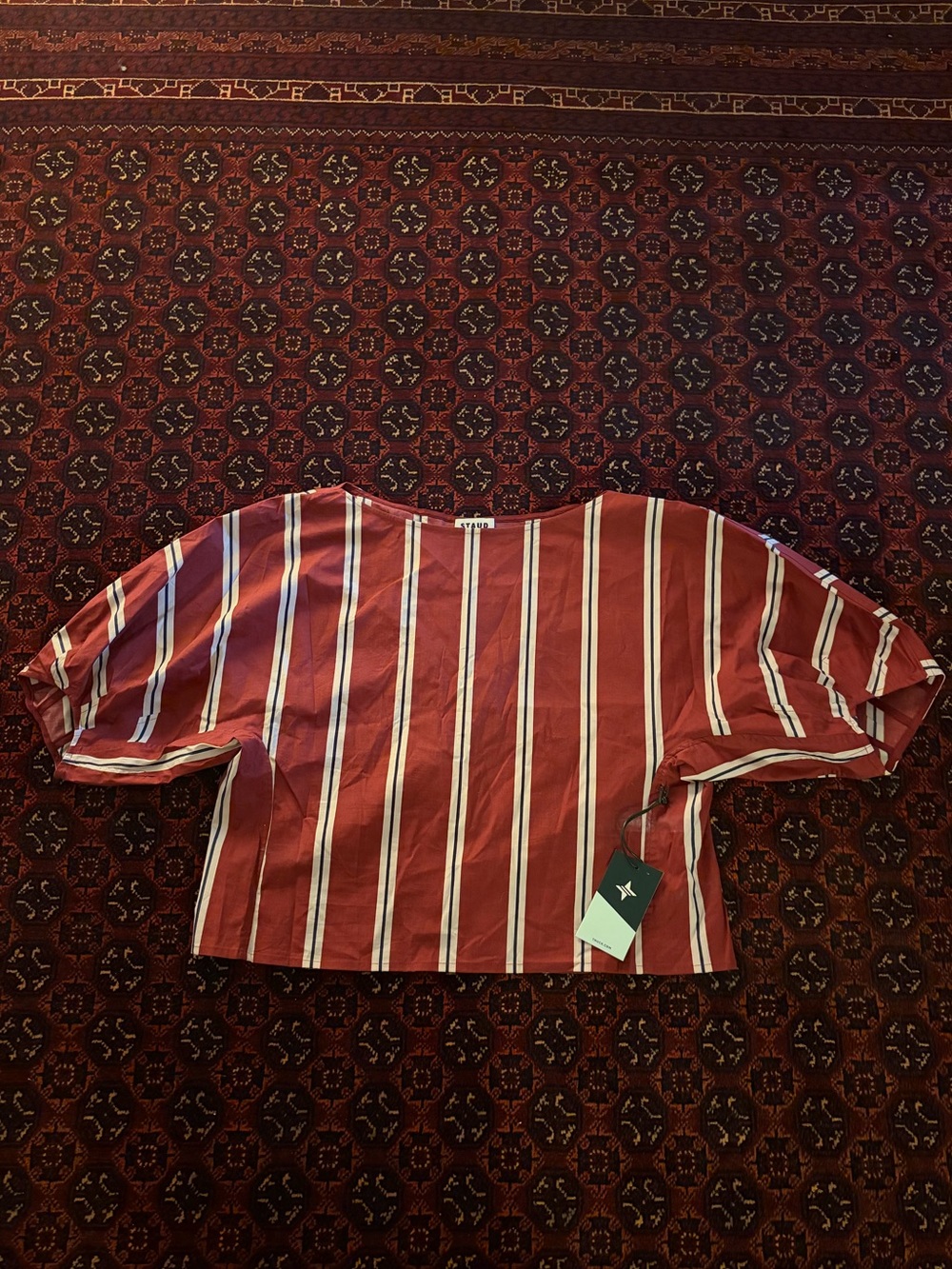 STAUD Red and White Striped Boxy Crop Top